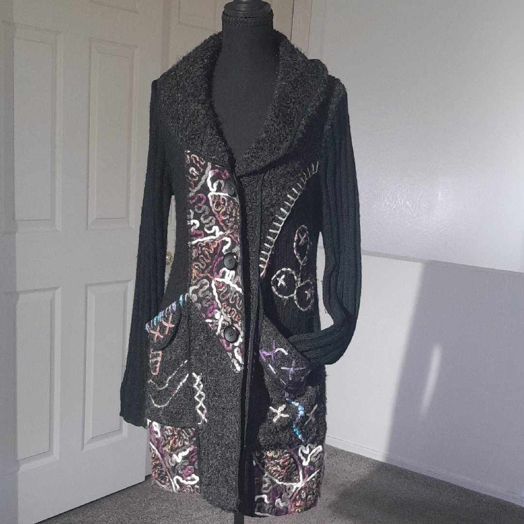 Coco + Carmen Black Knit Cardigan With Textured Trim
